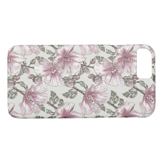 ミュートピンクハイビスカス花柄 Case-Mate iPhoneケース (裏面(横))