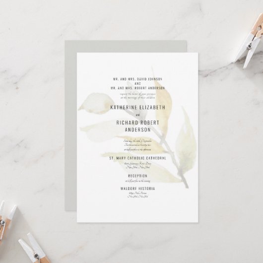 ミュートフォーマルされた葉の両方の親招待状 招待状 (正面/裏面インサイチュ)