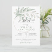 ミュートモスグリーン葉ウェディングシャワー招待状 招待状 (スタンド正面)
