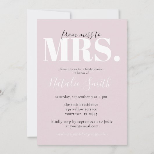 ミュートモダンされたバラ恋しく思をMrsにブライダルシャワー 招待状 (正面)