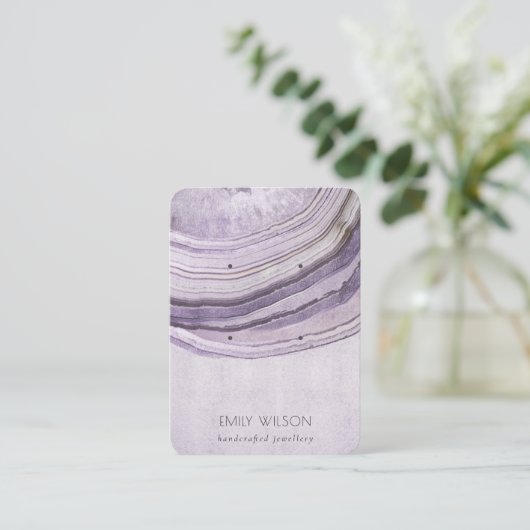 ミュートモーブ薄紫自然Agate 2イヤリングディスプレイ 名刺 (スタンド正面)