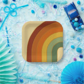 ミュートレトロレイヤードGroovyレインボースクエア ペーパープレート (パーティー)