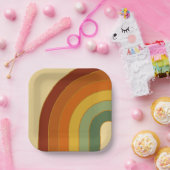 ミュートレトロレイヤードGroovyレインボースクエア ペーパープレート (パーティー)