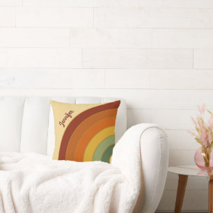 ミュートレトロレイヤードGroovyレインボー名 クッション