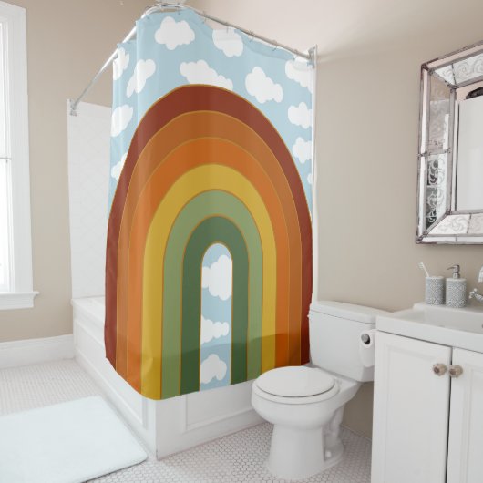 ミュートレトロ70年代レインボークラウドスカイ シャワーカーテン (インサイチュ)