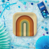 ミュートレトロGroovy層状レインボースクエア ペーパープレート (パーティー)