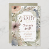 ミュート中性ワイルドフラワーベビーシャワー水彩 招待状 (正面/裏面)