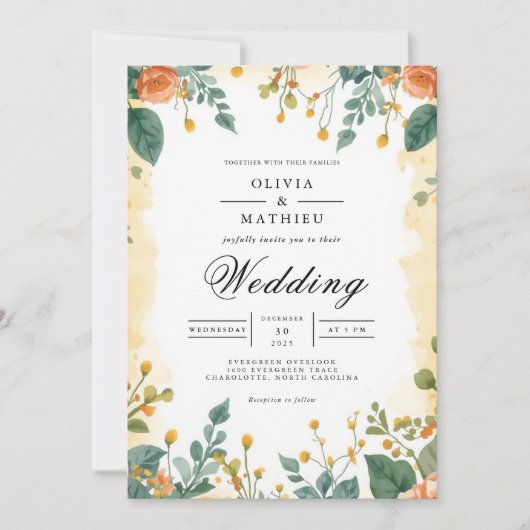 ミュート桃の植物性結婚アーチ 招待状 (正面)