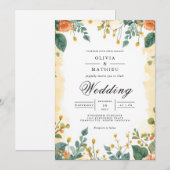 ミュート桃の植物性結婚アーチ 招待状 (正面/裏面)