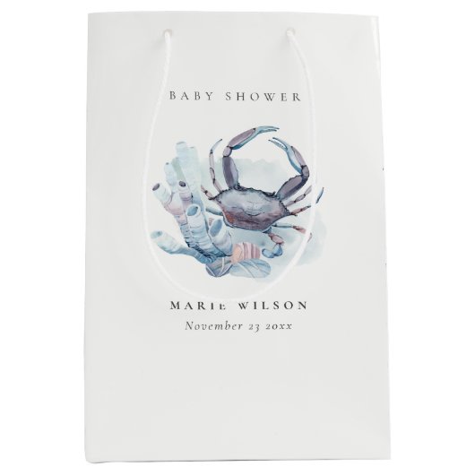 ミュート水中カニのサンゴ航海の赤ちゃんシャワー ミディアムペーパーバッグ (正面)