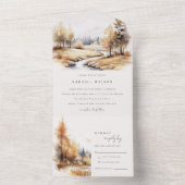 ミュート水彩秋秋の風景結婚ズ オールインワン招待状 (内側)