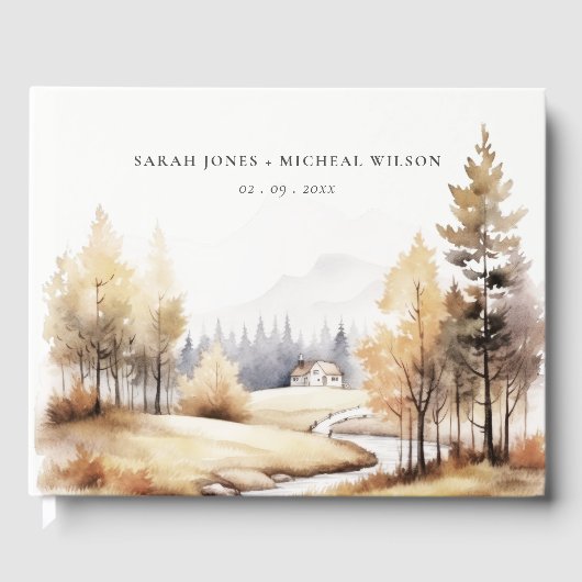 ミュート水彩秋秋の風景結婚ズ ゲストブック (正面)
