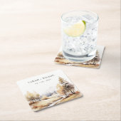 ミュート水彩秋秋の風景結婚ズ スクエアペーパーコースター (インサイチュ)