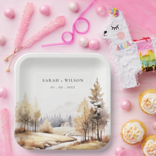 ミュート水彩秋秋の風景結婚ズ ペーパープレート (パーティー)