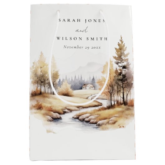 ミュート水彩秋秋の風景結婚ズ ミディアムペーパーバッグ (正面)