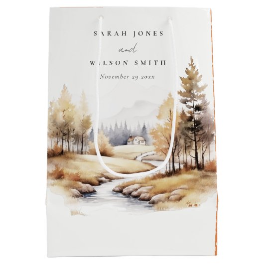 ミュート水彩秋秋の風景結婚ズ ミディアムペーパーバッグ (裏面)