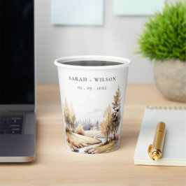 ミュート水彩秋秋の風景結婚ズ 紙コップ