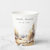 ミュート水彩秋秋の風景結婚ズ 紙コップ (正面)