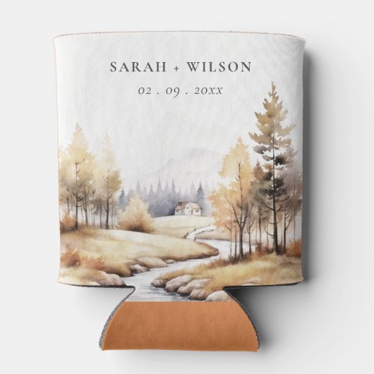 ミュート水彩秋秋の風景結婚ズ 缶クーラー (裏面)