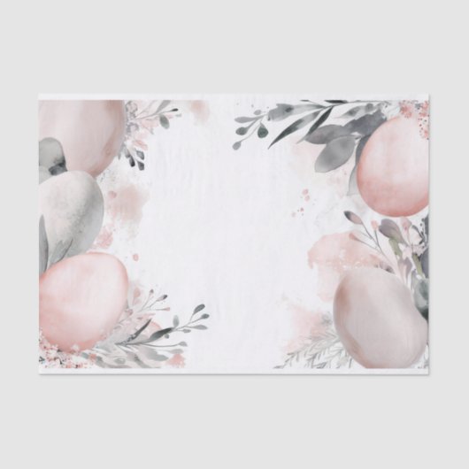 ミュート水色イースターエッグと花 薄葉紙 (正面)