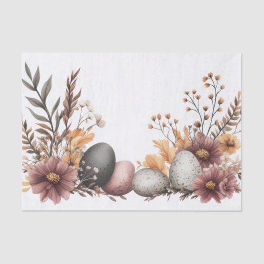 ミュート水色イースターエッグと花 薄葉紙 (正面)