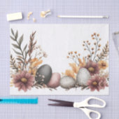 ミュート水色イースターエッグと花 薄葉紙 (クラフト)
