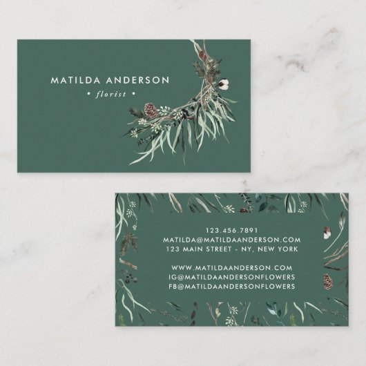 ミュート水色フローラフローラエレガントー 名刺 (正面/裏面)