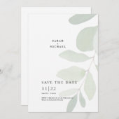 ミュート独身のされたユーカリシンプルプトゥス茎の日付を保存 セーブザデート (正面/裏面)