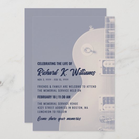 ミュート石板トーン祝ギターのライフ 招待状 (正面/裏面)