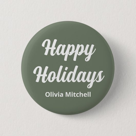 ミュート緑がかったグレーのハッピーホリデーボタン 缶バッジ (正面)