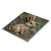 ミュート緑のバニーラビットと花のフェイクレリーフ、 浮き彫り タイル (側面)