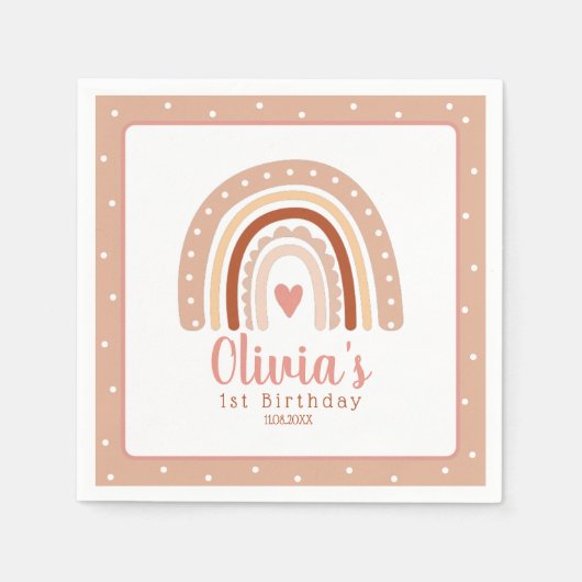 ミュート自然トーンボホレインボーファースト誕生日 スタンダードカクテルナプキン (正面)