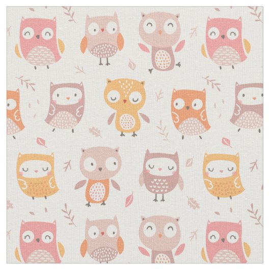 ミュート色のかわいい小さなフクロウ ファブリック (クローズアップ)