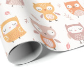 ミュート色のかわいい小さなフクロウ ラッピングペーパー (ロールコーナー)