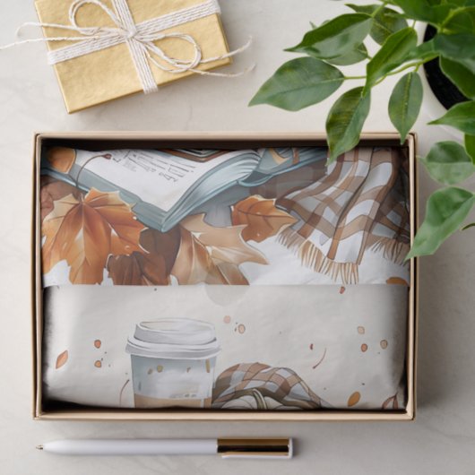 ミュート色の秋をテーマにした本とカボチャ 薄葉紙 (ギフト)