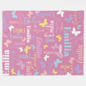 ミュート虹の蝶の名前をカスタムするエミリアピンク フリースブランケット (正面(横))