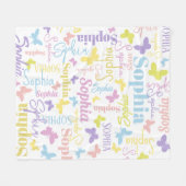 ミュート虹の蝶名前をカスタムするソフィア フリースブランケット (正面(横))