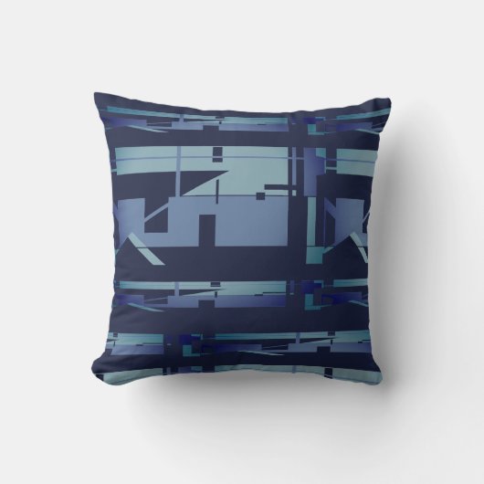 ミュート青いティール（緑がかった色）ネイビー南西の外観ムラのあるモザイク クッション (正面)