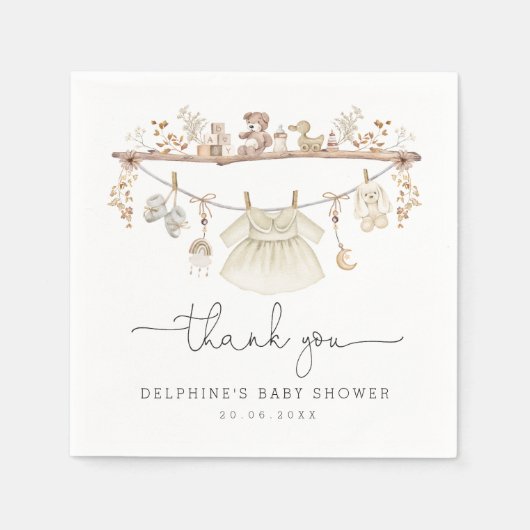 ミュートBohemian赤ちゃん服女の子ベビーシャワー スタンダードカクテルナプキン (正面)