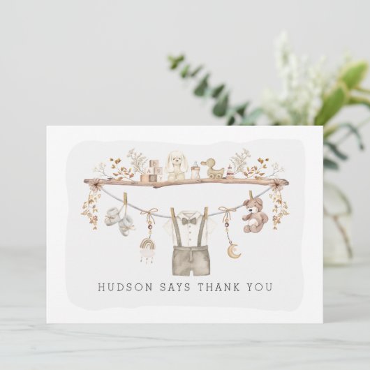 ミュートBoho男の赤ちゃん服小さな男の写真 サンキューカード (スタンド正面)