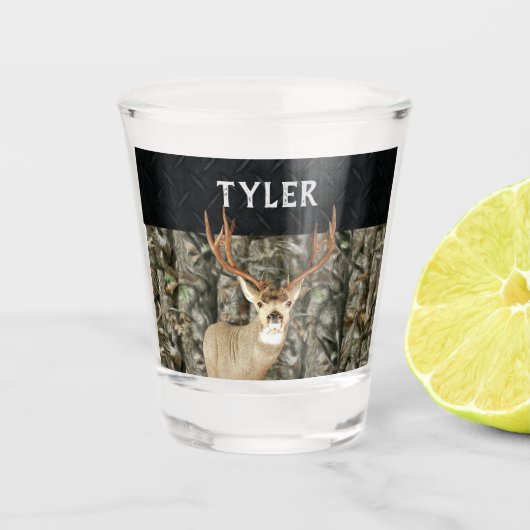 ミュールディアー迷彩柄名クール狩りバック〔雄ジカの〕枝角 ショットグラス (正面)
