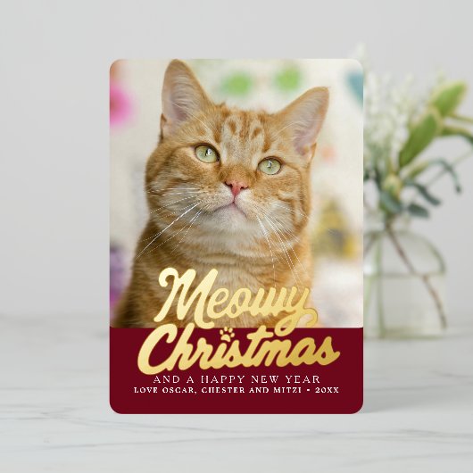 ミョイクリスマスかわいい猫フォトクリスマス 箔シーズンカード (立ち正面)