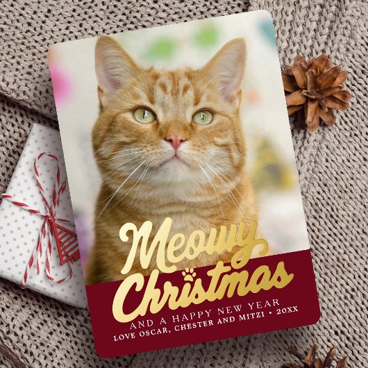 ミョイクリスマスかわいい猫フォトクリスマス 箔シーズンカード