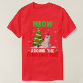 ミョーのまわりにクリスマスツリーサンタトナカイ猫 Tシャツ (デザイン正面)