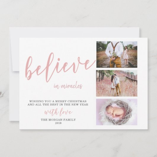 ミラクルを信じて ⎢ ほんのりピンクのフォトホリデーカード シーズンカード (正面)