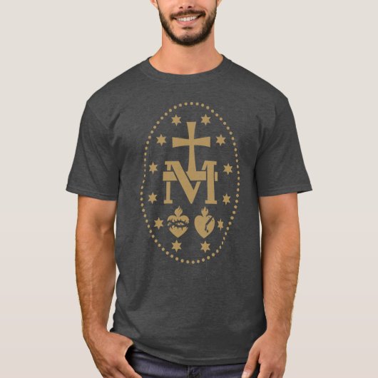ミラクルメダイ 聖母マリア レトロ おもしろ Tシャツ (正面)