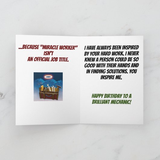 ミラクルワーカーおもしろい整備士誕生日 カード (内部)