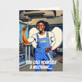 ミラクルワーカーブラック女性整備士誕生日 カード (正面)