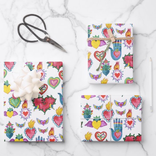 ミラグロスフレーミングハートウォーターカラーバレンティンラブ ラッピングペーパーシート (正面)