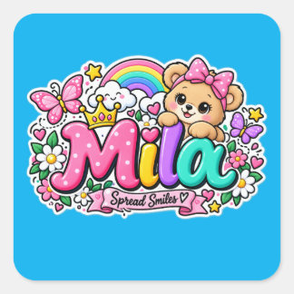 ミラスマイルズ かわいいテディベア パーソナライズステッカー スクエアシール